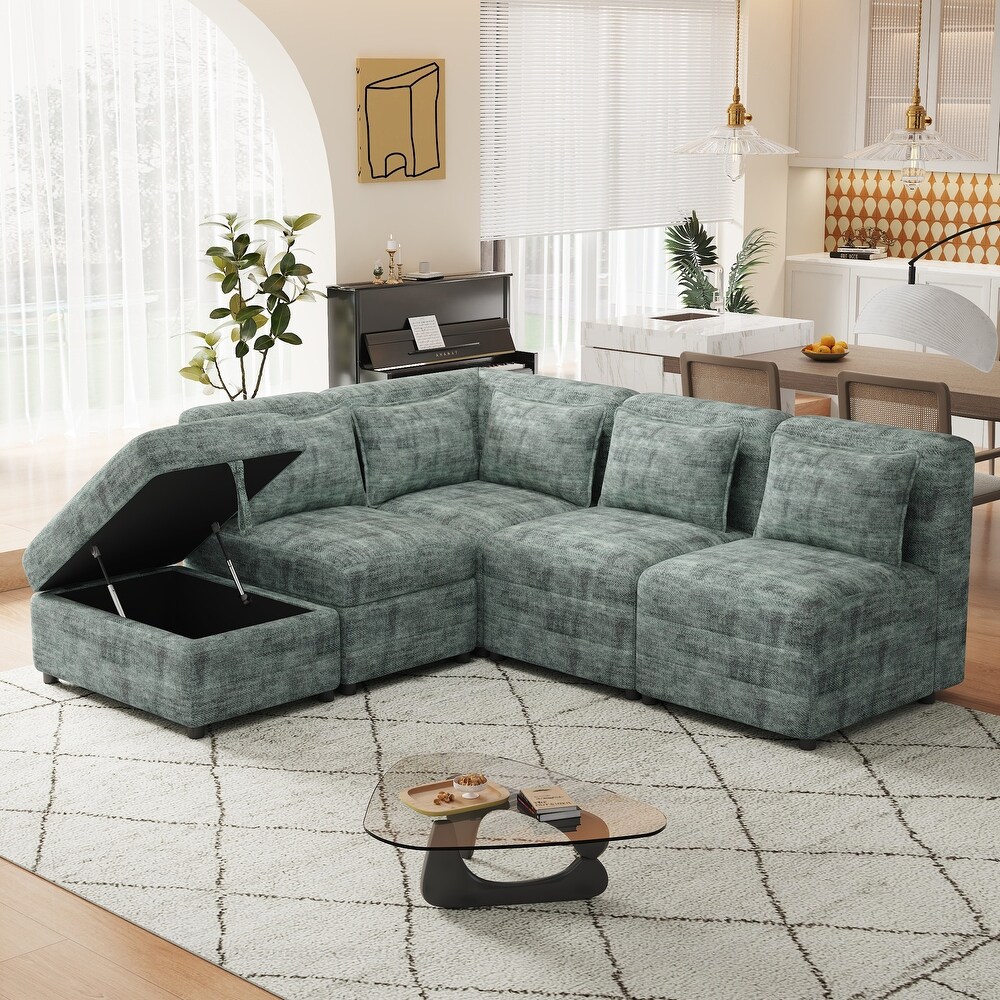 L shape Sectional Sofa Sets Chenille Corner Sofa with Ottomans