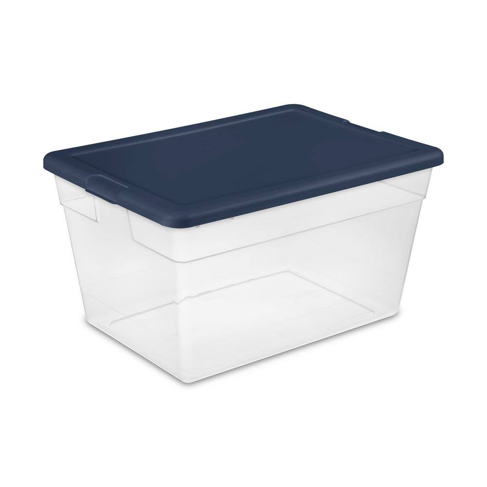 Sterilite Stackable 56 qt. Storage Tote with Marine Blue Lid in Clear (8-Pack) 8 x 16597408