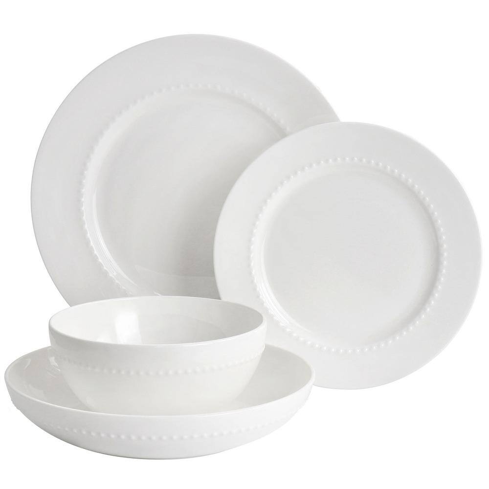 GIBSON ELITE Embossed Bone China 16-Piece Double Bowl Dinnerware Set in White 985118038M