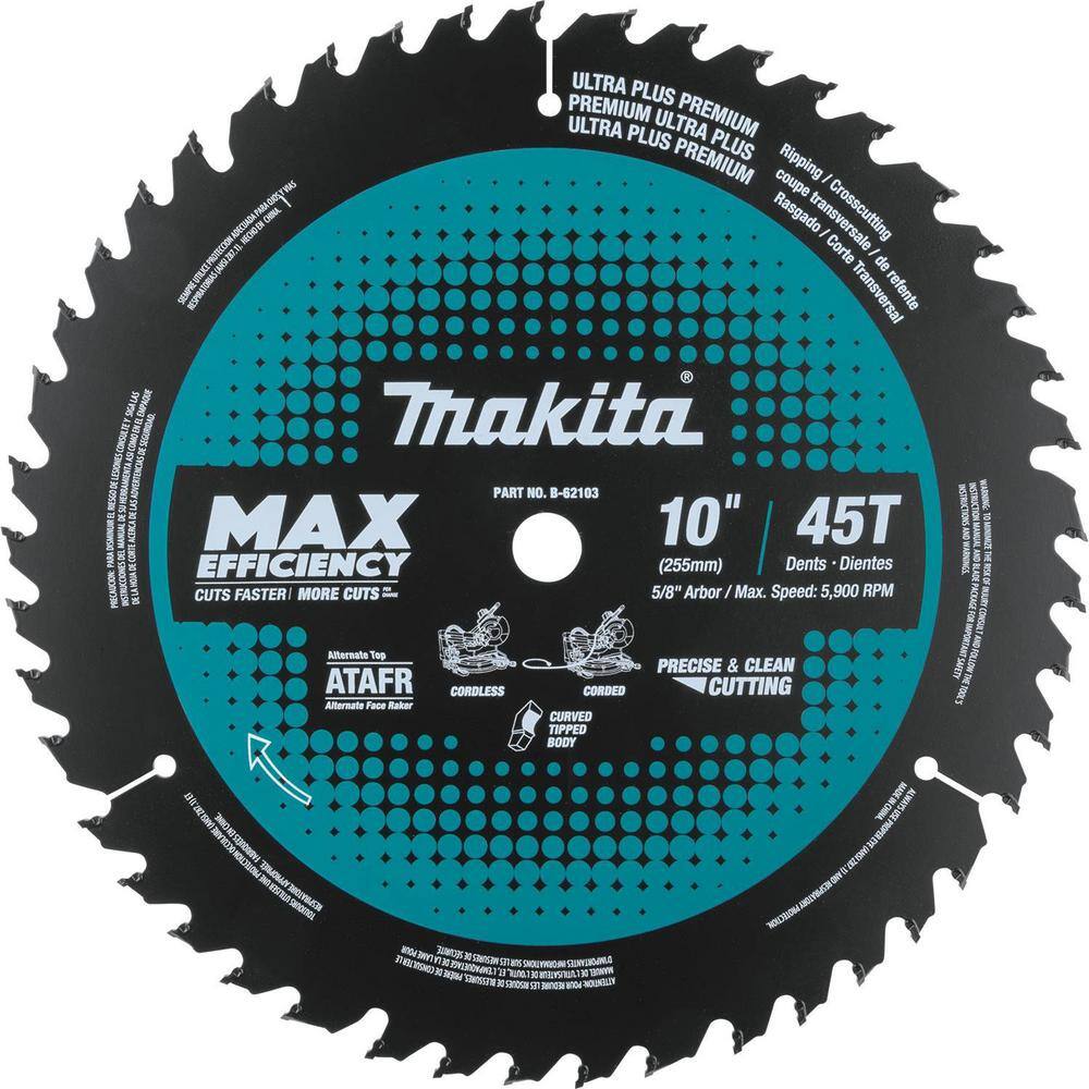 Makita 10 in. 45T Carbide-Tipped Max Efficiency Miter Saw Blade B-62103