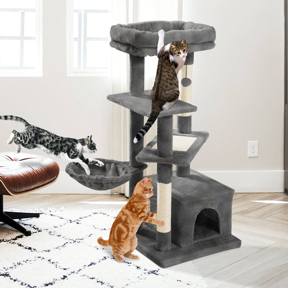 Cat Tree for Indoor Cats， 42 Inches Multi-Level Cat Tower with Sisal Covered Scratching Posts， Spacious Condo， Cozy Hammock and Plush Top Perch