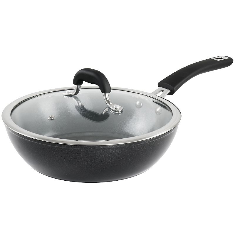 Kenmore Arlington 3.5 Quart Non Stick Aluminum Saute Pan with Lid in Black Diamond