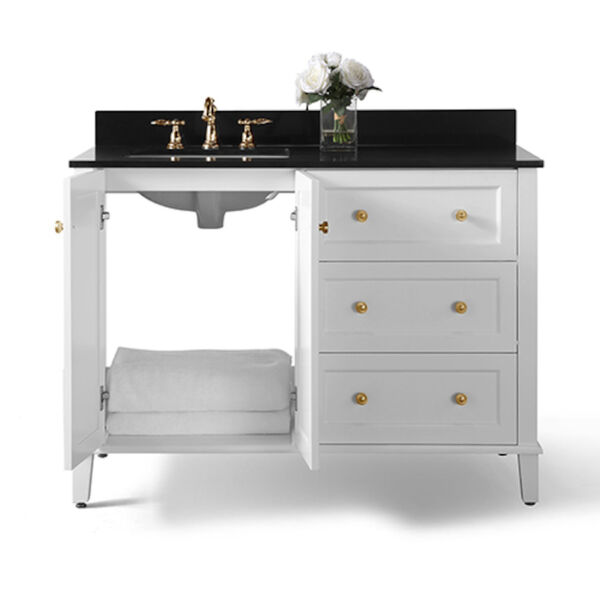 Hannah White 48-Inch Left Basin Vanity Console with Gold Hardware