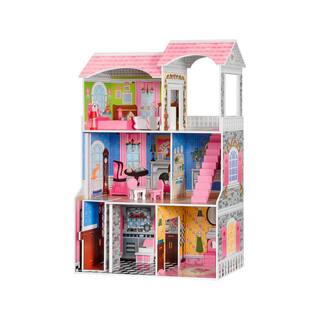 Huluwat Pink Classic Wooden Dollhouse for Toddlers with of Furniture(10-Pieces) DJ-TC-EL-WG154