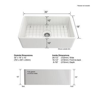 Glacier Bay Farmhouse Apron-Front Fireclay 30 in. Single Bowl Kitchen Sink in White with Bottom Grid 3ABRB-38-001