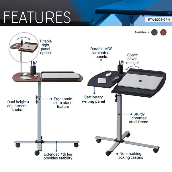 Graphite Rolling Adjustable Laptop Cart Side Table