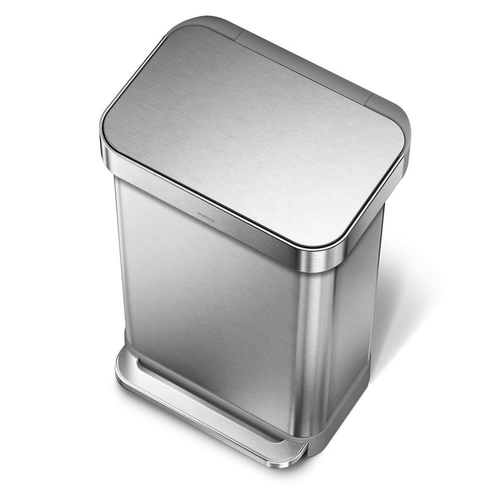 simplehuman 45-Liter Nano-Silver Clear Coat Brushed Stainless Steel Rectangular Liner Rim Step-On Trash Can CW2024