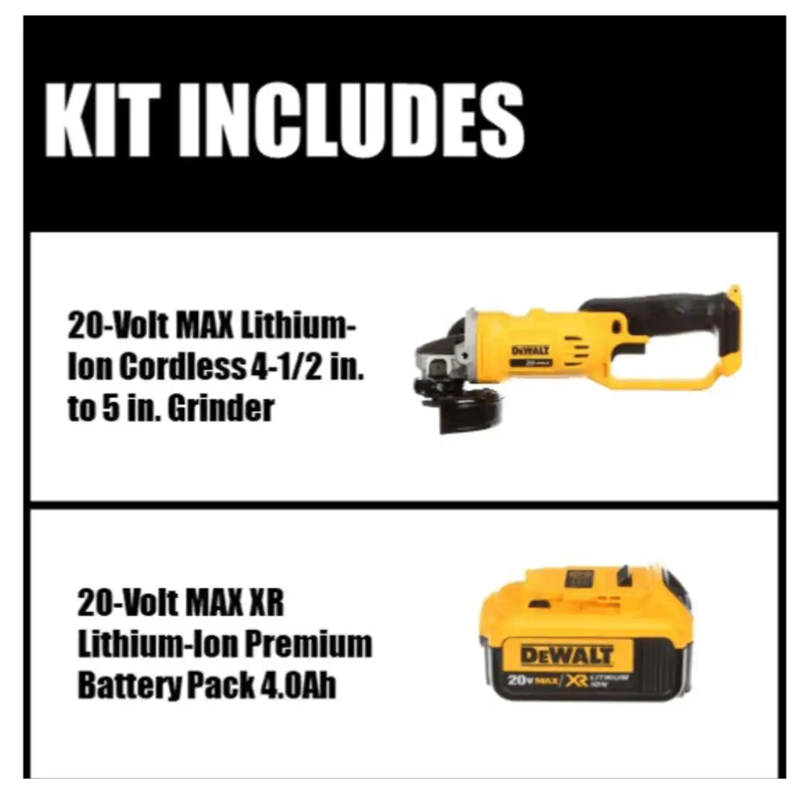 Dewalt 20-Volt MAX Cordless 4-1/2 in. to 5 in. Grinder with (1) 20-Volt 4.0Ah Battery (DCG412BWDCB204)