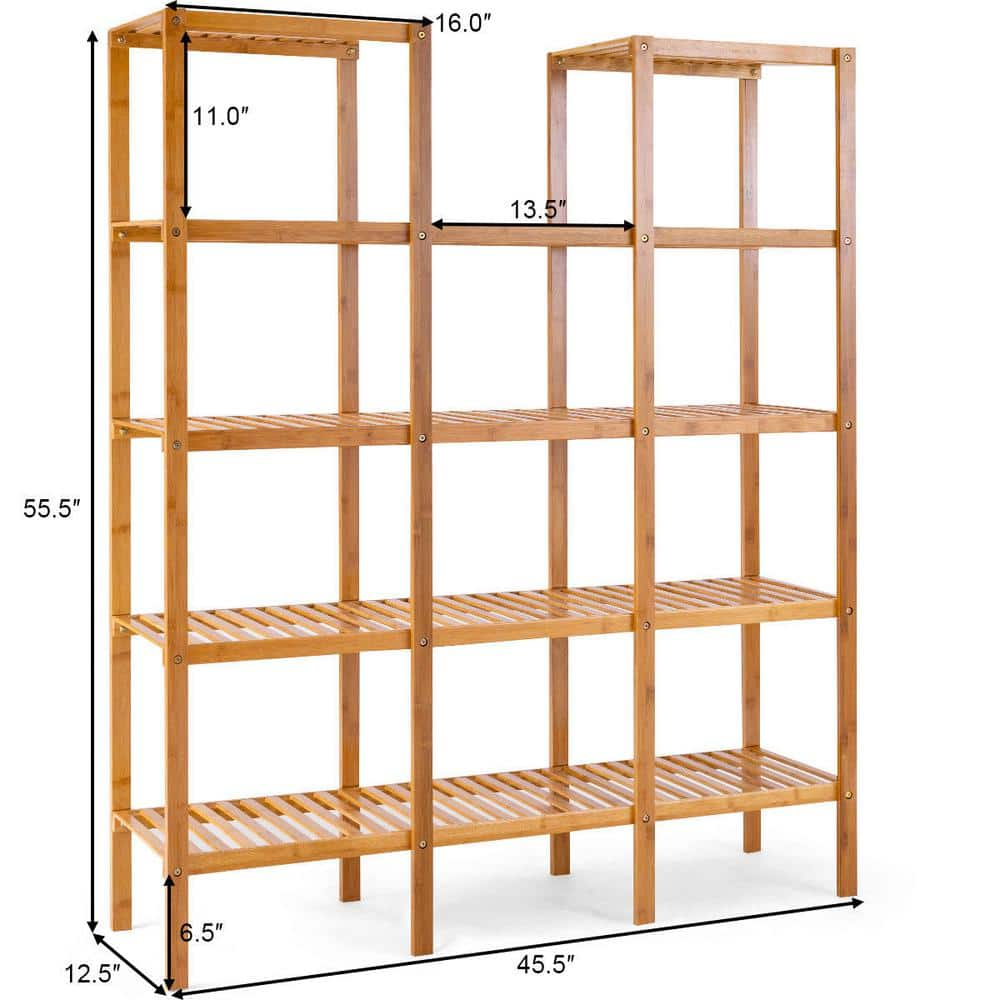 Costway 45.5 in. L x 12.5 in. W x 55.5 in. H Shelves Indoor/Outdoor Yellow Plant Stand 5-Tier Multi-Functional HW57411