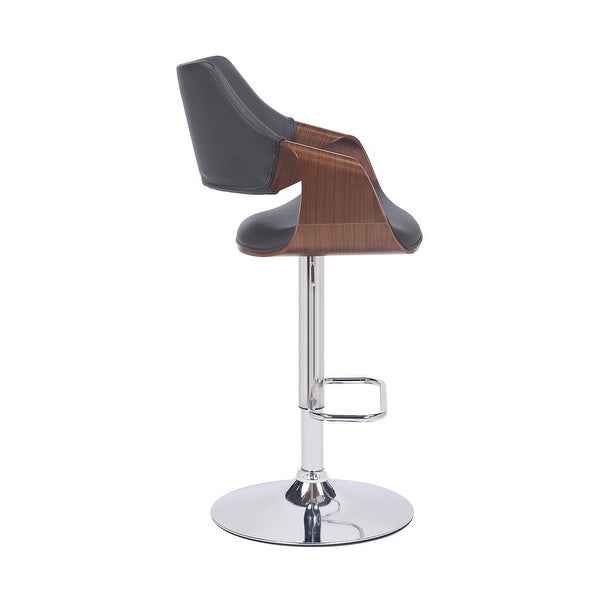 Grey Faux Leather and Walnut Wood and Chrome Swivel Adjustable Bar Stool - 45