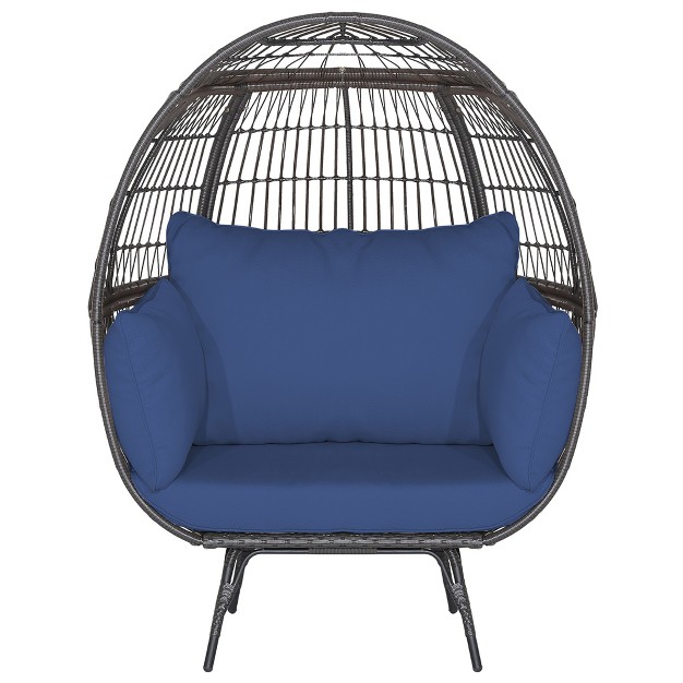 Tangkula Patio Rattan Wicker Lounge Chair Oversized Outdoor Metal Frame Egg Chair W 4 Cushions