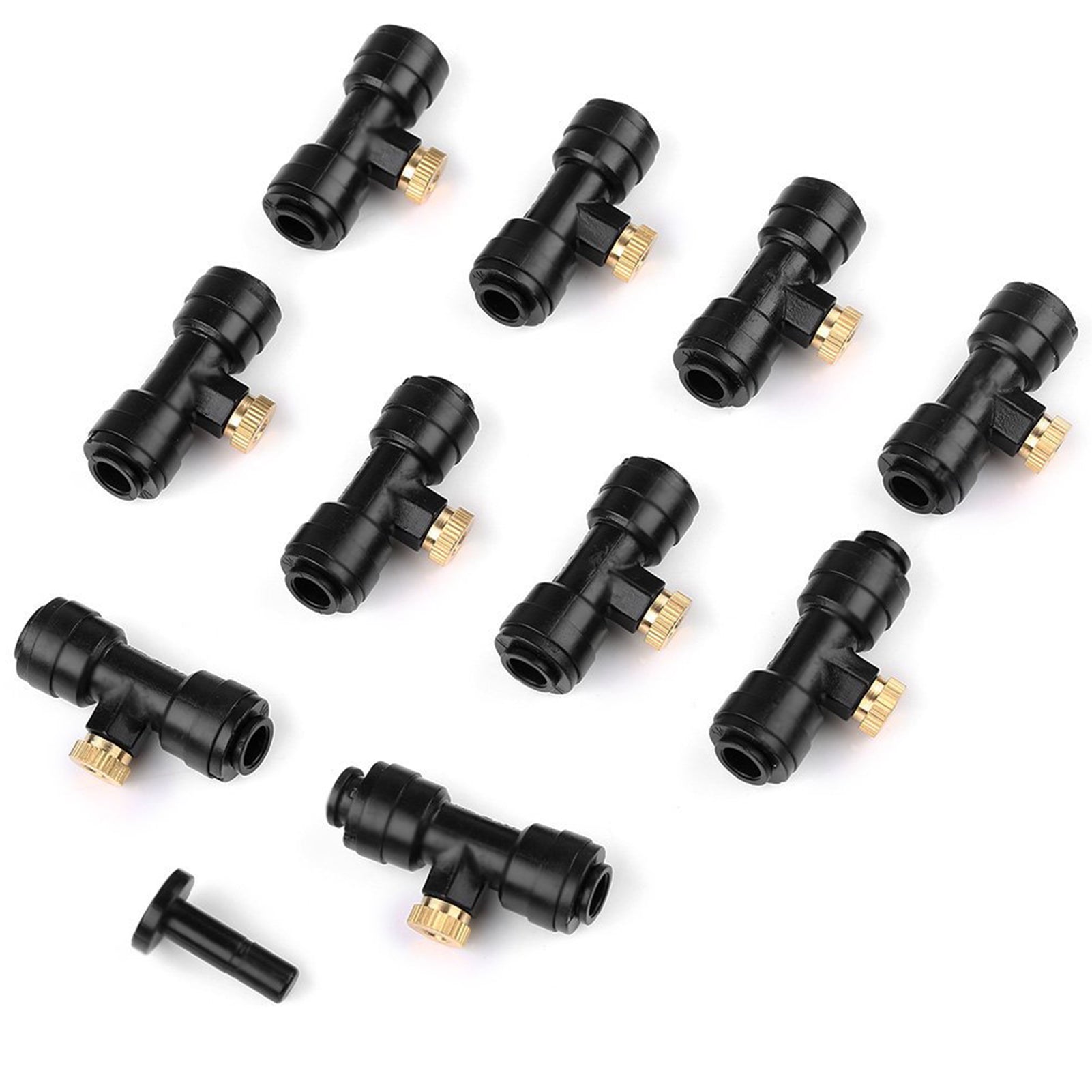 10PCS Misting Nozzles with Tees and Plug 14 Inch Misting Nozzles Kit Brass Mister Nozzles for Outdoor Garden Cooling Spray System