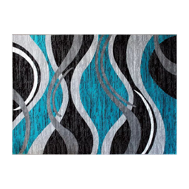 Masada Rugs Masada Rugs Stephanie Collection Area Rug with Modern Contemporary Design 1109 in Turquoise， Gray， Black and White - 5'x7'