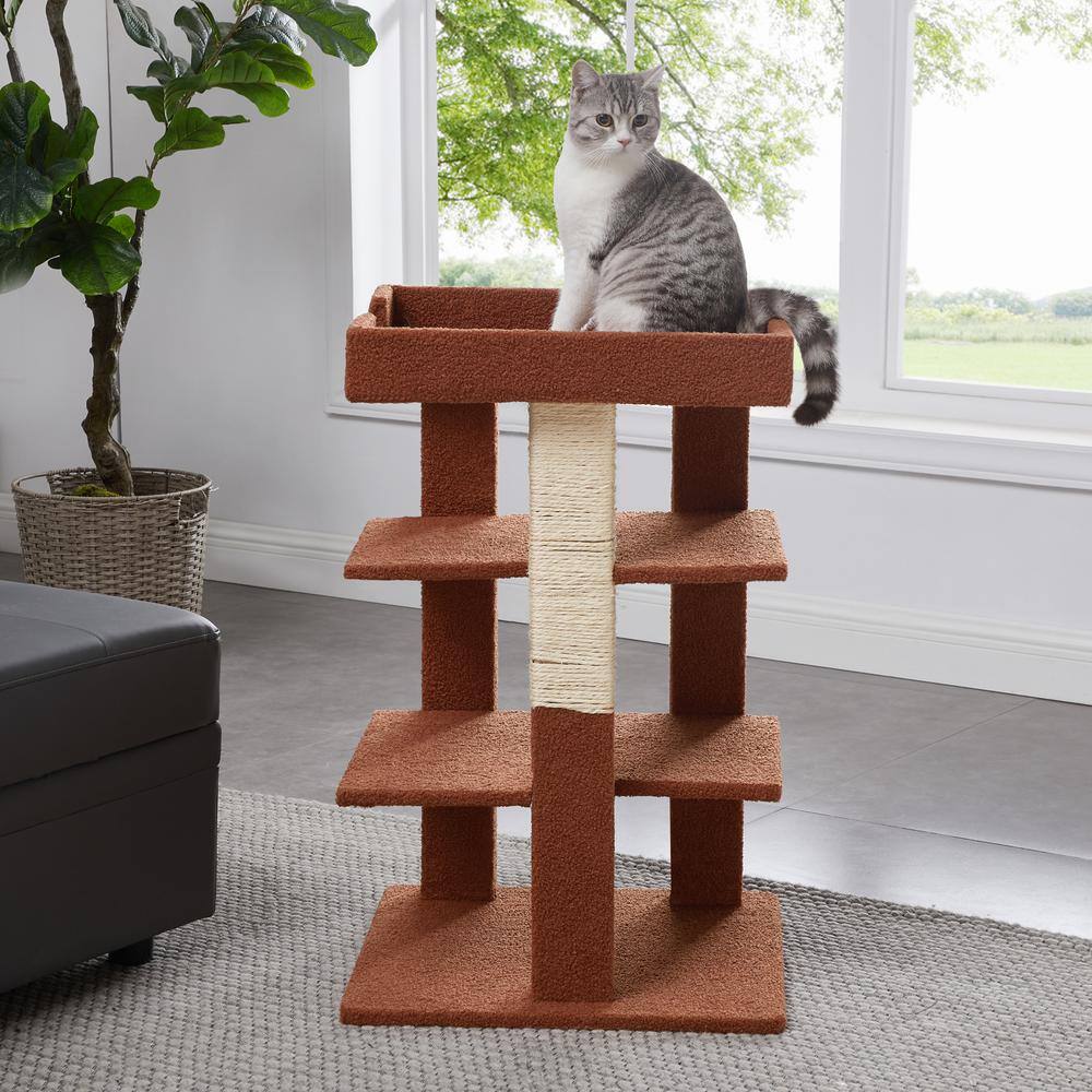 HOMESTOCK Terracotta 3-Level Cat Tree Tower, Multi-Level Kitten Tower Play House Activity Center,Kitty Pet House Furniture for Cat 98783