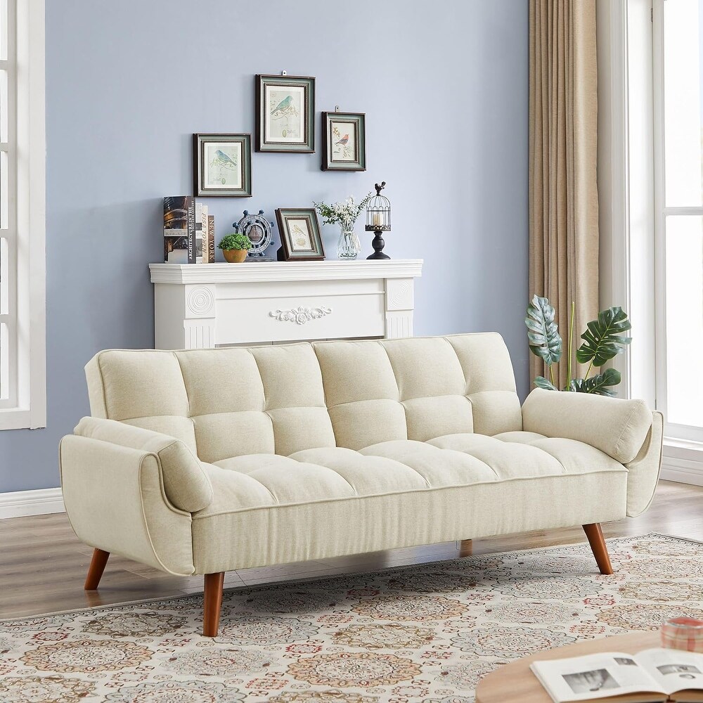 75.39 IN. Futon Sofa Bed  Convertible Upholstered Couch Sleeper with Reclining Sleeper Split Tufted Back