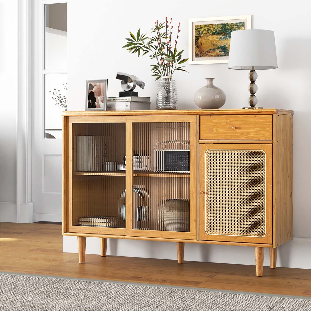 Costway Buffet Sideboard Cabinet Rattan Console Table with Sliding   See Details