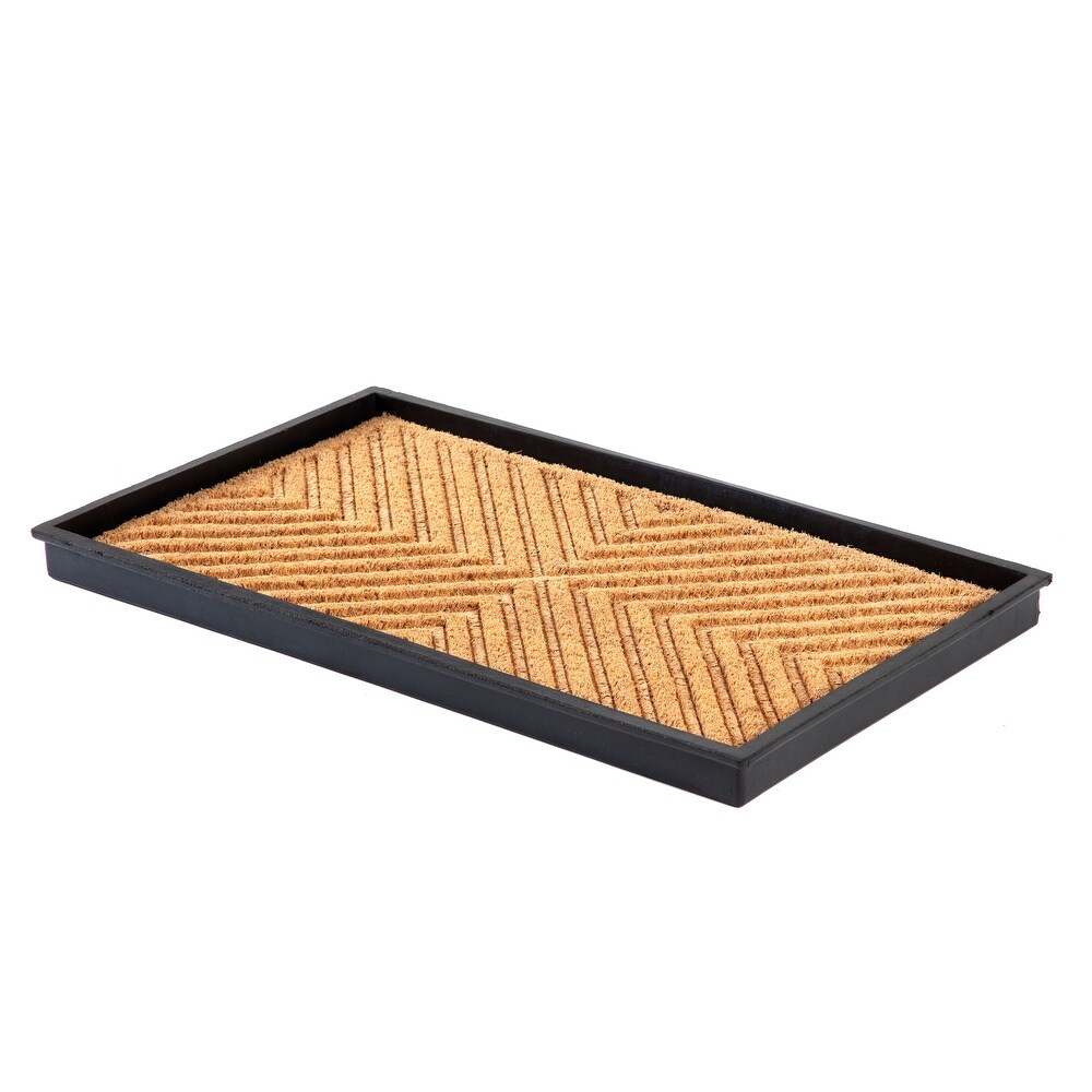 Jani Natural   Recycled Rubber Boot Tray with Cross Embossed Coir Insert