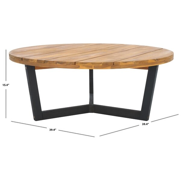 SAFAVIEH Outdoor Leo Solid Wood Round Coffee Table