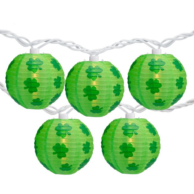 Northlight 10 count Green Shamrock St Patrick x27 s Day Paper Lantern Patio Lights 8 5ft White Wire