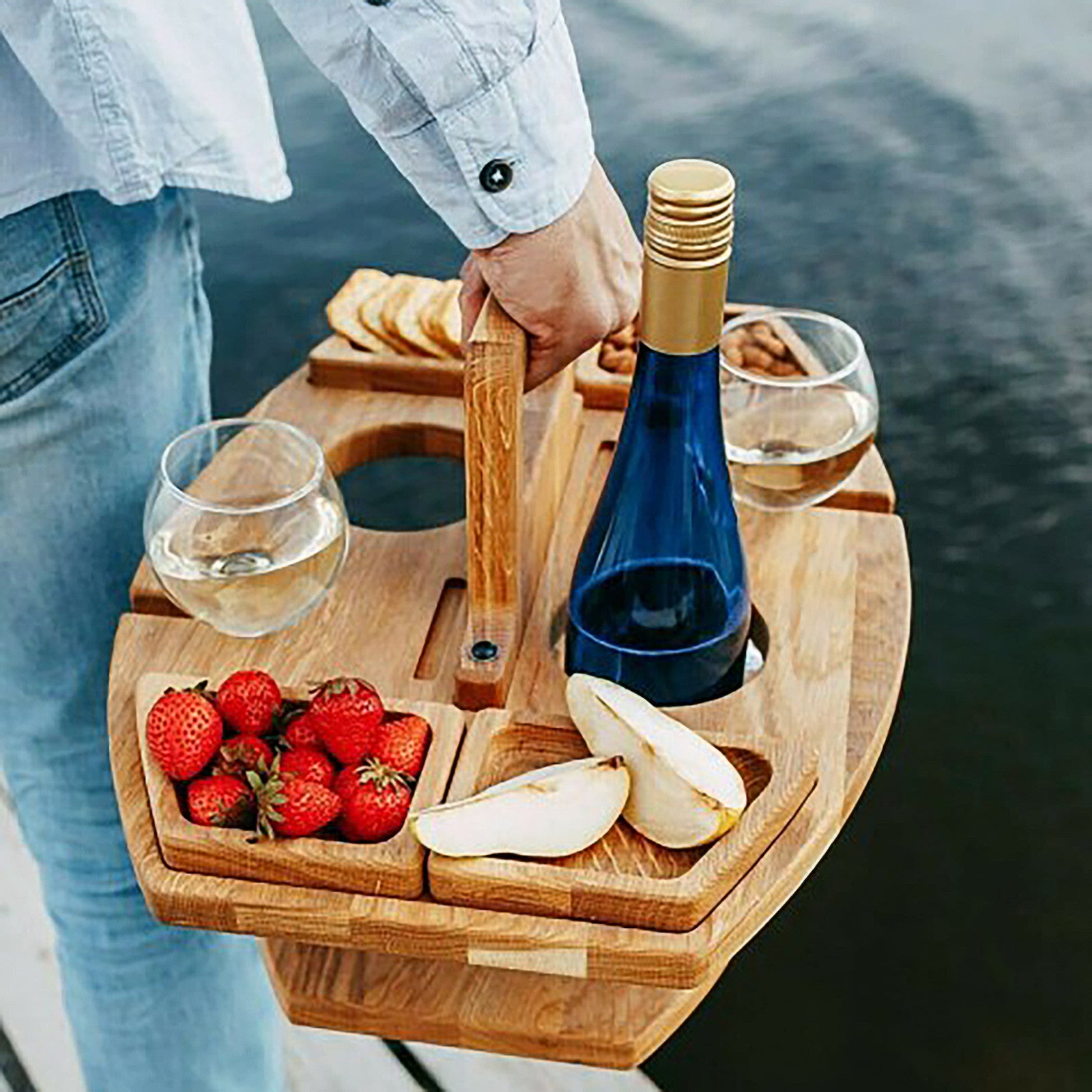 Cbcbtwo Savings Clearance! 2021 Summer Portable Wooden Outdoor Picnic Wine Table Fruit And Vegetable