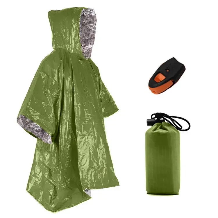 Hot Selling Emergency Blankets Raincoat Survival Gear Equipment Waterproof Camping Warming Rain Poncho for Outdoor Hiking