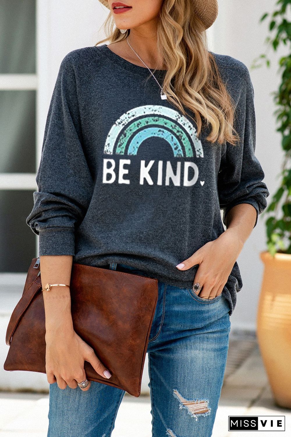 Letter Rainbow Casual Long Sleeve Sweatshirt