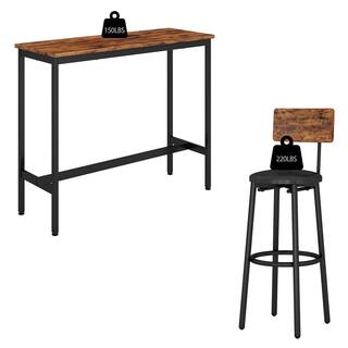 mieres Industrial 3-Piece Rectangle Rustic Brown Wooden Top Bar Table Set with 2 Faux Leather Upholstered Bar Stools for Two LLPW116242792