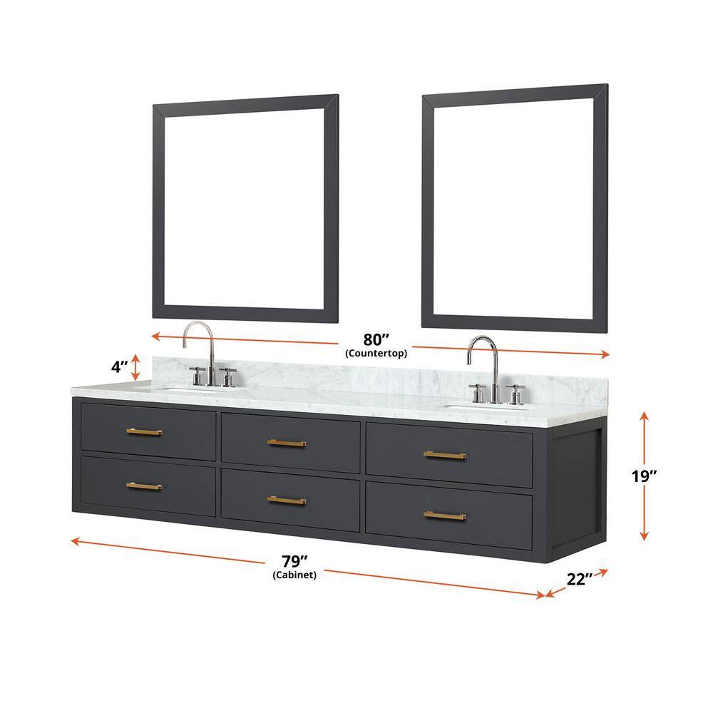 Lexora Sherman 80 in W x 22 in D Black Double Bath Vanity and Carrara Marble Top LVSH80DL100