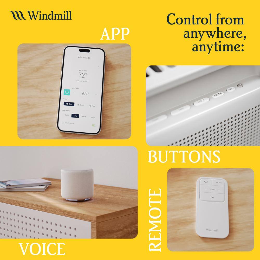 Windmill 8000 BTU (DOE) 9X QUIETER 33% More Efficient 115-Volt Inverter Window Air Conditioner with Easy Install and App 08W2Wi