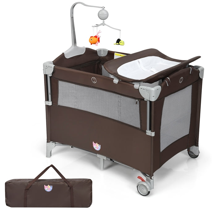 BABY JOY 5-in-1 Pack and Play, Baby Bedside Sleeper with Bassinet, Multifunction Baby Playard