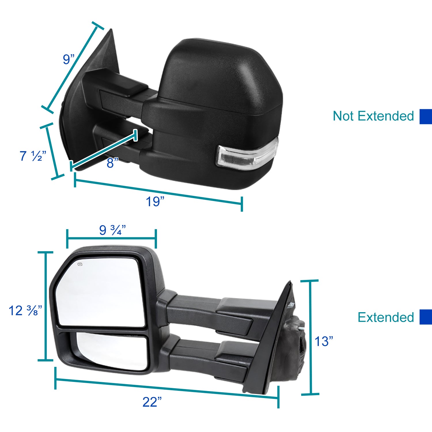 Spec-D Tuning Power Heated Sequential LED Signal Tow Mirrors 8Pin and 22Pin Compatible with Ford F150 2015-2017