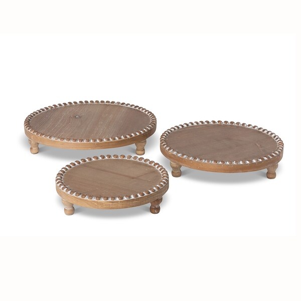 Wood Beaded Round Serving Trays， Set of 3