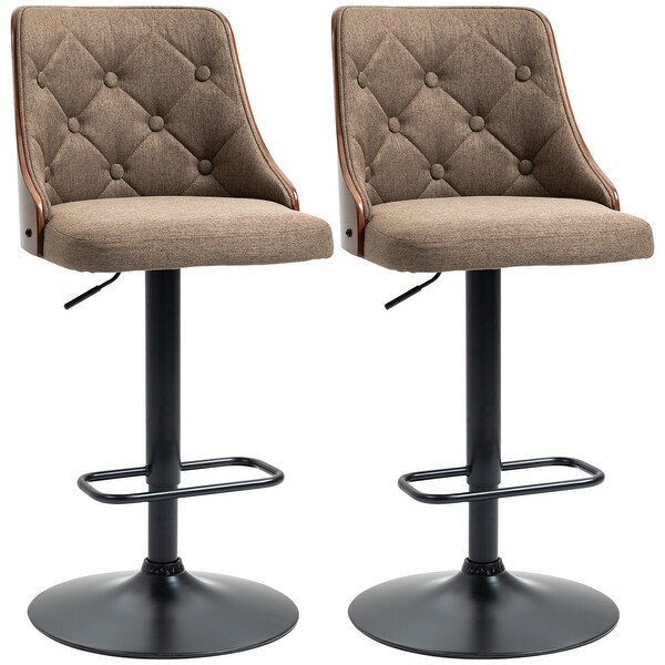 HOMCOM Counter Height Bar Stools Set of 2， Height Adjustable Swivel Barstools with Footrest and Tufted Back