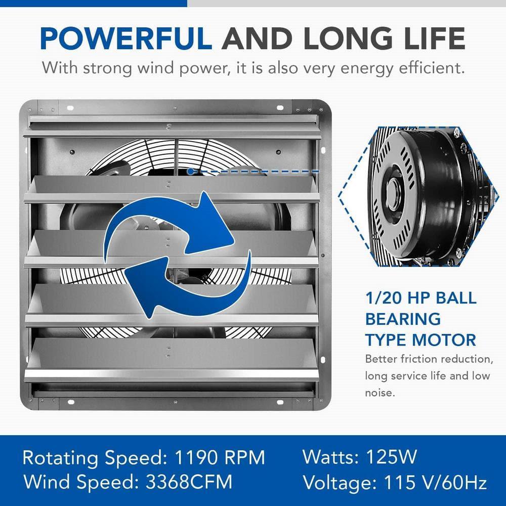 Edendirect 20 in 3368 CFM Silver Exhaust Electric Powered Gable Mount Shutter FanVent Aluminum High Speed 1190 RPM