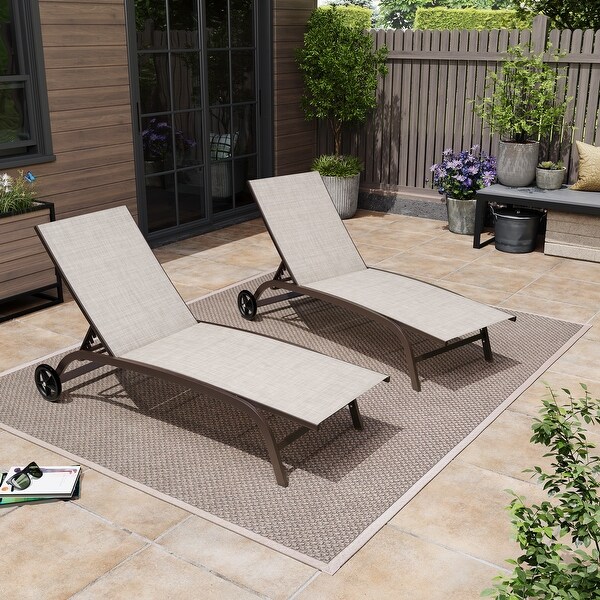 Pellebant 2PCS Outdoor Adjustable Chaise Lounge Chair with Wheels