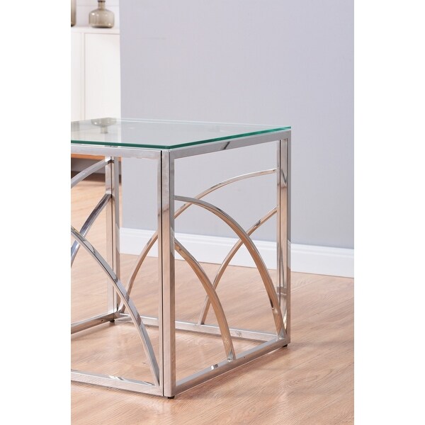 Stainless Steel Coffee Table with Glass Tabletop，Silver