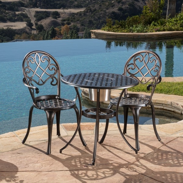 Angeles Cast Aluminum Outdoor Bistro Furniture Set with Ice Bucket by Christopher Knight Home