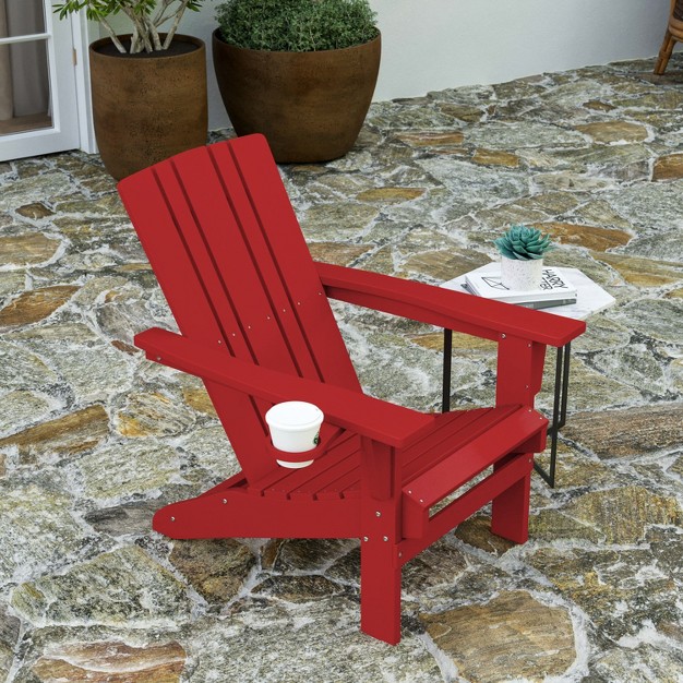 Merrick Lane Adirondack Chair With Cup Holder Weather Resistant Hdpe Adirondack Chair