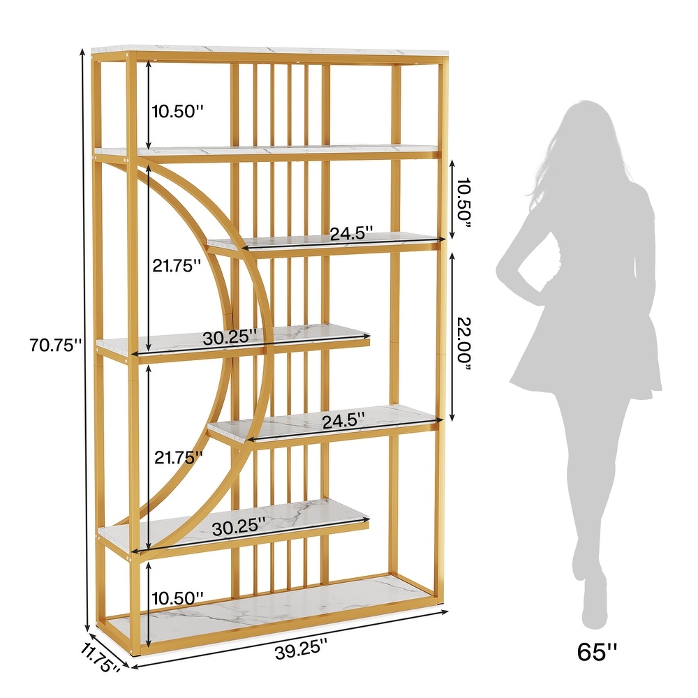 71 inch Tall Etagere Bookcase Bookshelf with Half moon Design for Home Office