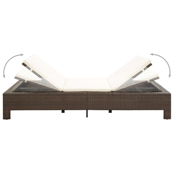 2-Person Sunbed with Cushion Brown Poly Rattan