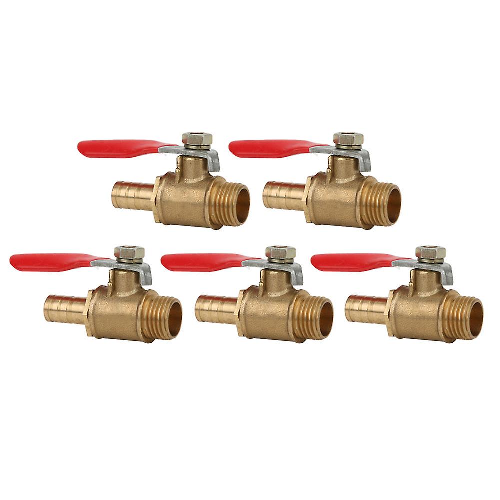 5pcs 1/4in Pt Brass Ball Valve Male Thread + Barb Quick Coupling On/off Shut-off Drainmale Thread 1/4in - 6mm