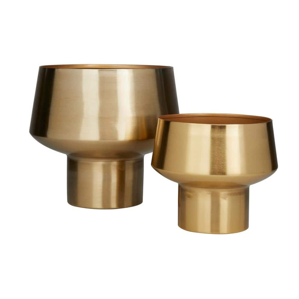 Litton Lane 11 in. and 8 in. Medium Gold Metal Indoor Outdoor Planter (2- Pack) 51981