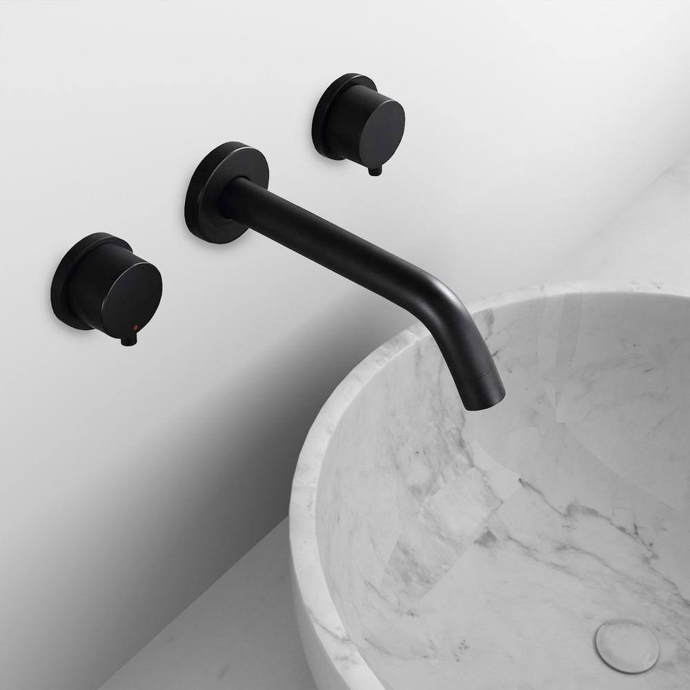 Satico Double Handle Wall Mounted Bathroom Faucet with Handle in Matte Black BF6500013RB