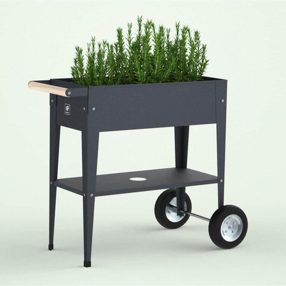 Herstera Garden Trolley 29.5 in. W x 13.7 in. D x 31.5 in. H Anthracite Galvanized Steel Raised Planter HER1001