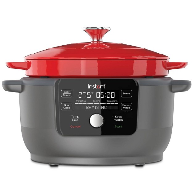 Instant Pot Electric Precision Dutch Oven 5 in 1 Braiser Slow Cooker Sear saut Cooking Pan 6 quart Red