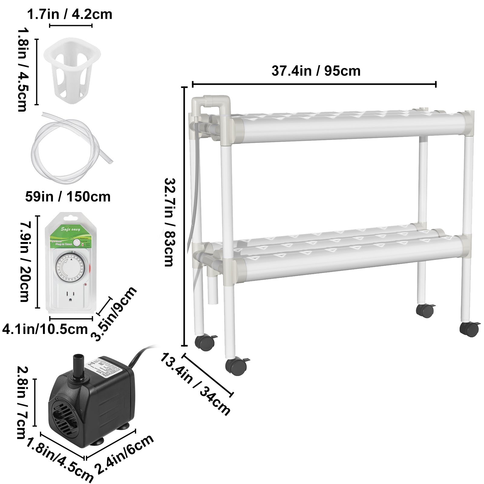 BENTISM Hydroponic Grow Kit Hydroponics System 54 Plant Sites 2 Layers 6 Pipes