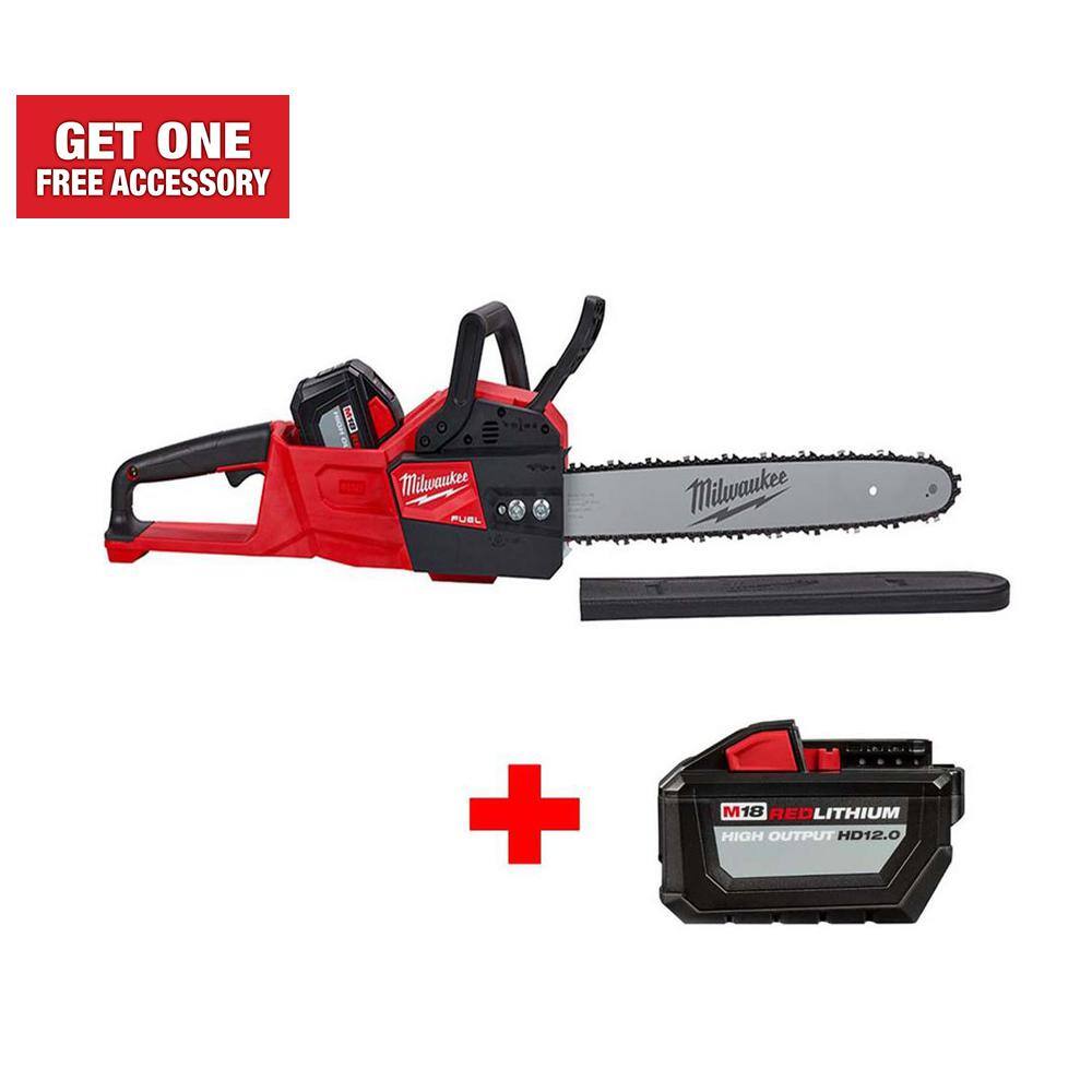 MW M18 FUEL 16 in. 18-Volt Lithium-Ion Brushless Battery Chainsaw Kit with Two High Output 12.0Ah Batteries 2727-21HD-48-11-1812