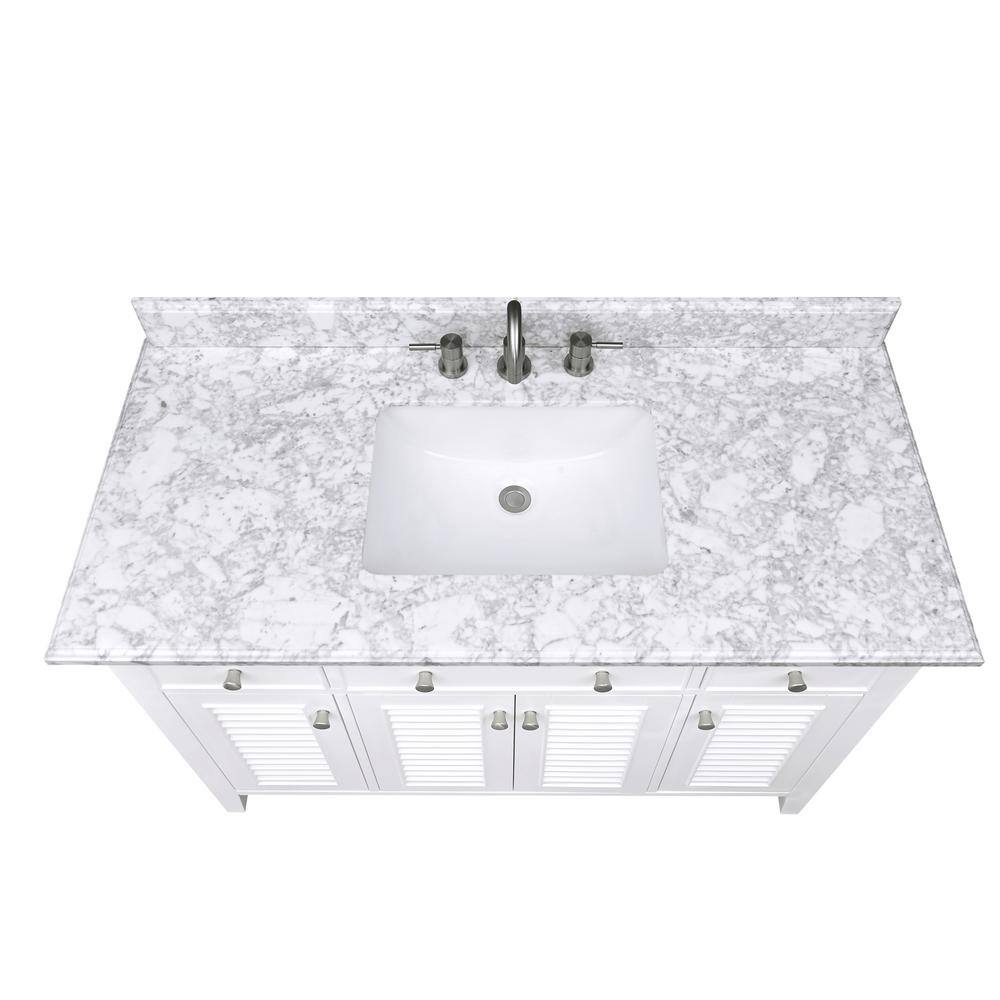 Home Decorators Collection Fallworth 49 in. W x 22 in. D x 35 in. H Bathroom Vanity in White with Carrara White Marble Top 19115-VS49-WT