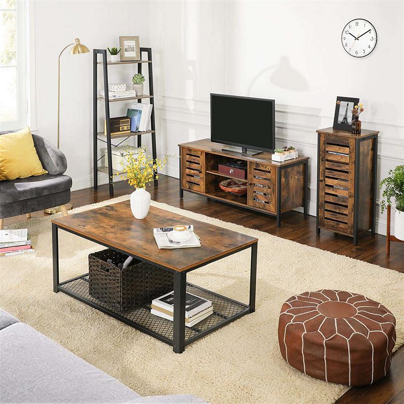 Industrial Tv Console Unit With Shelves， Cabinet With Storage， Louvered Doors