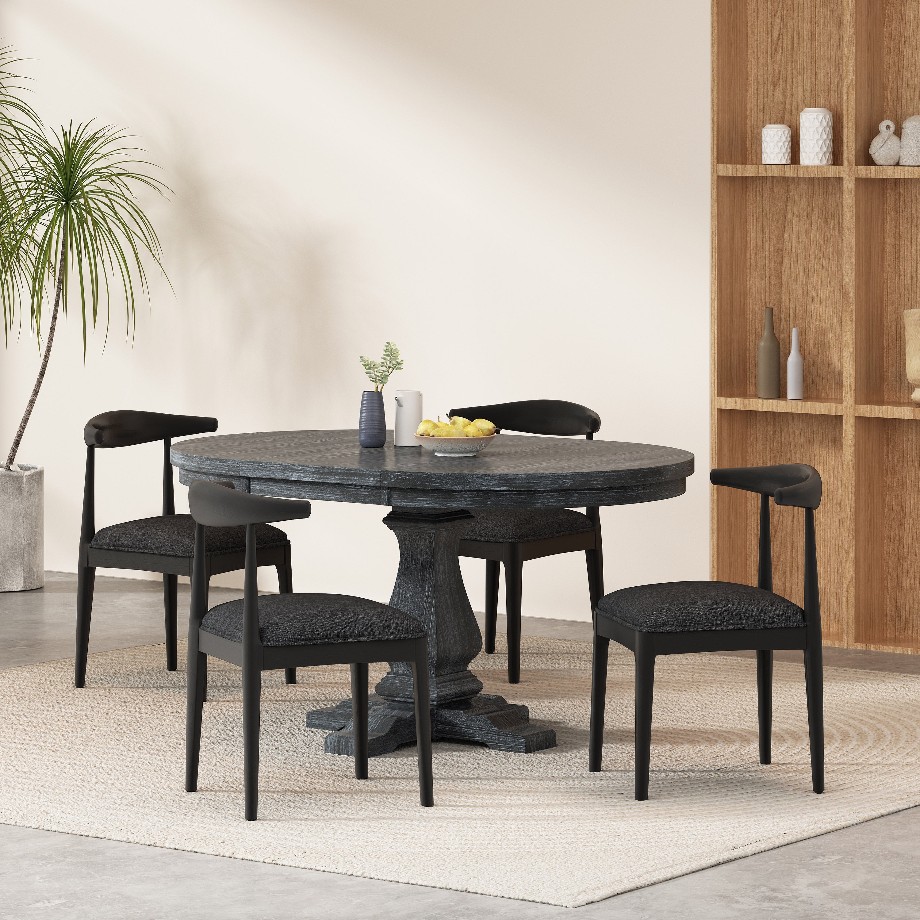 Denell Contemporary Fabric Upholstered Wood 5 Piece Dining Set